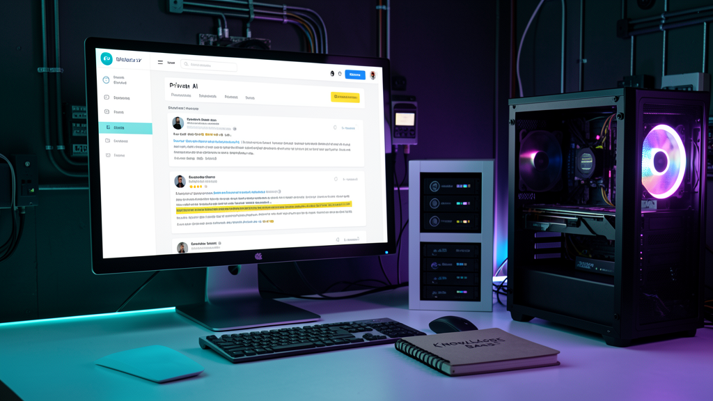 Open WebUI RAG workspace with local documents, search results, and a homelab server in the background