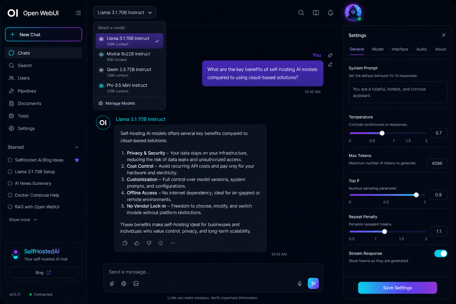 A tidy Open WebUI conversation interface for daily use.